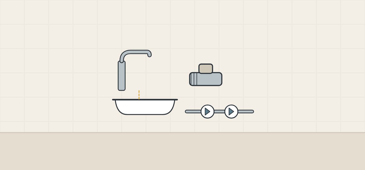 Illustration of an air gap above a basin, a vacuum-breaker fitting and two check valves in series