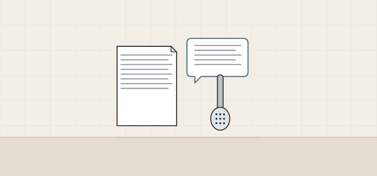 Illustration of a document, a message bubble and a hand shower
