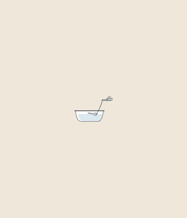 Illustration of a hand shower lying in a filled tub with its hose rising to a wall supply and vacuum-breaker fitting