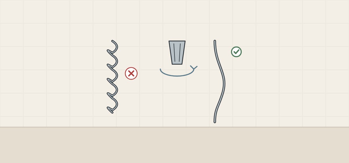 Illustration of a hose wound into loops beside a separate hose nut with a rotation arrow and an untwisted hose