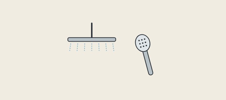 Illustration: an overhead shower head and a hand shower