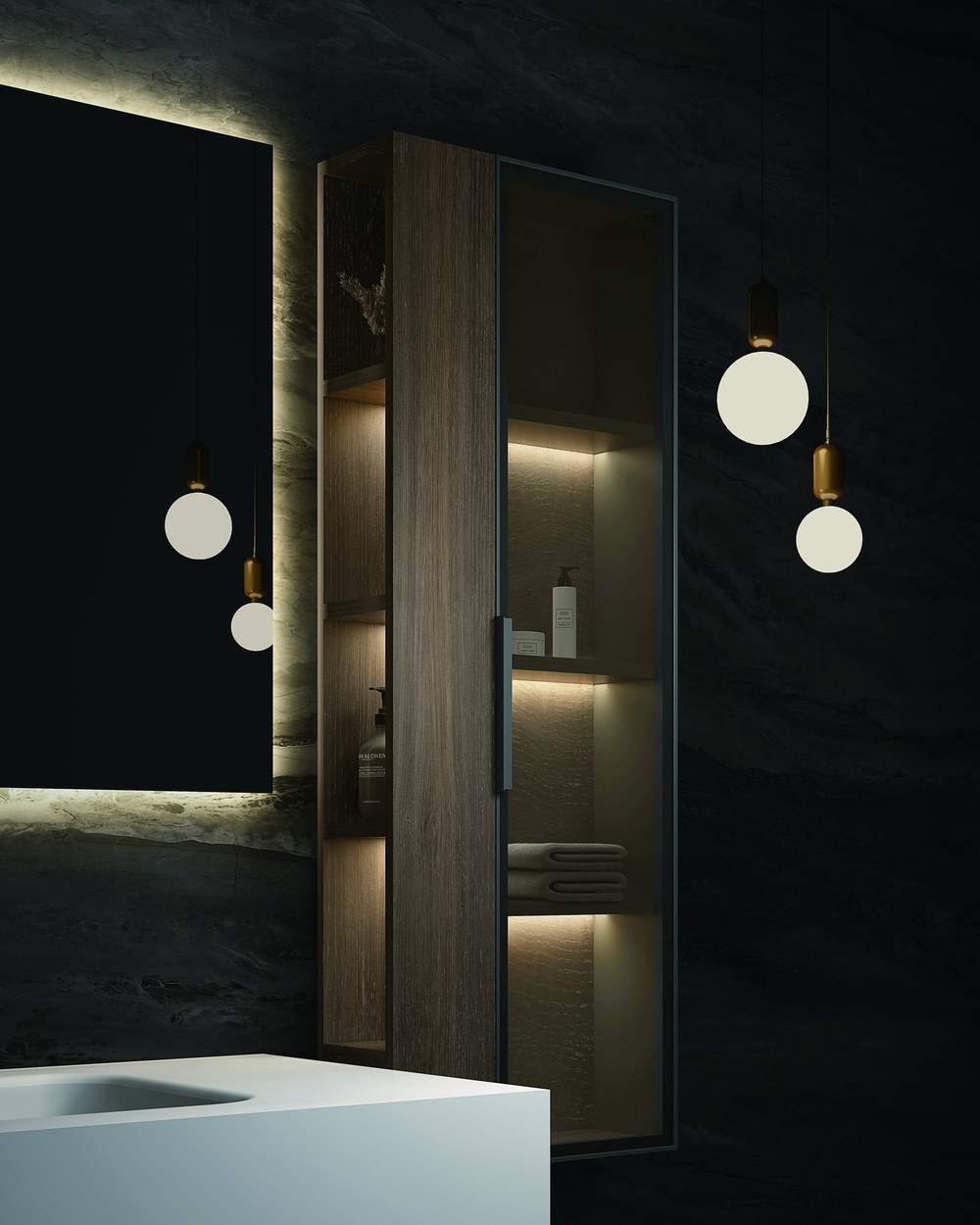 A solid wood bathroom vanity