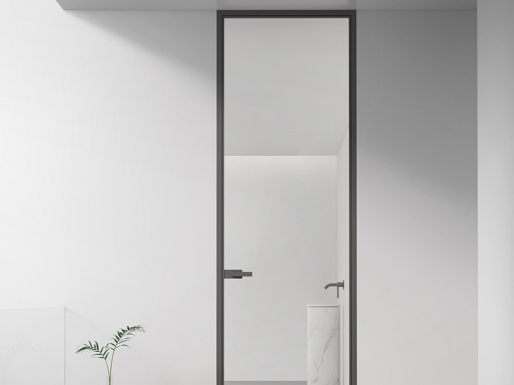 A hinged door shower enclosure