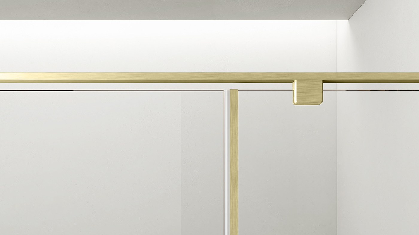 Hardware finish shown on a frameless shower enclosure