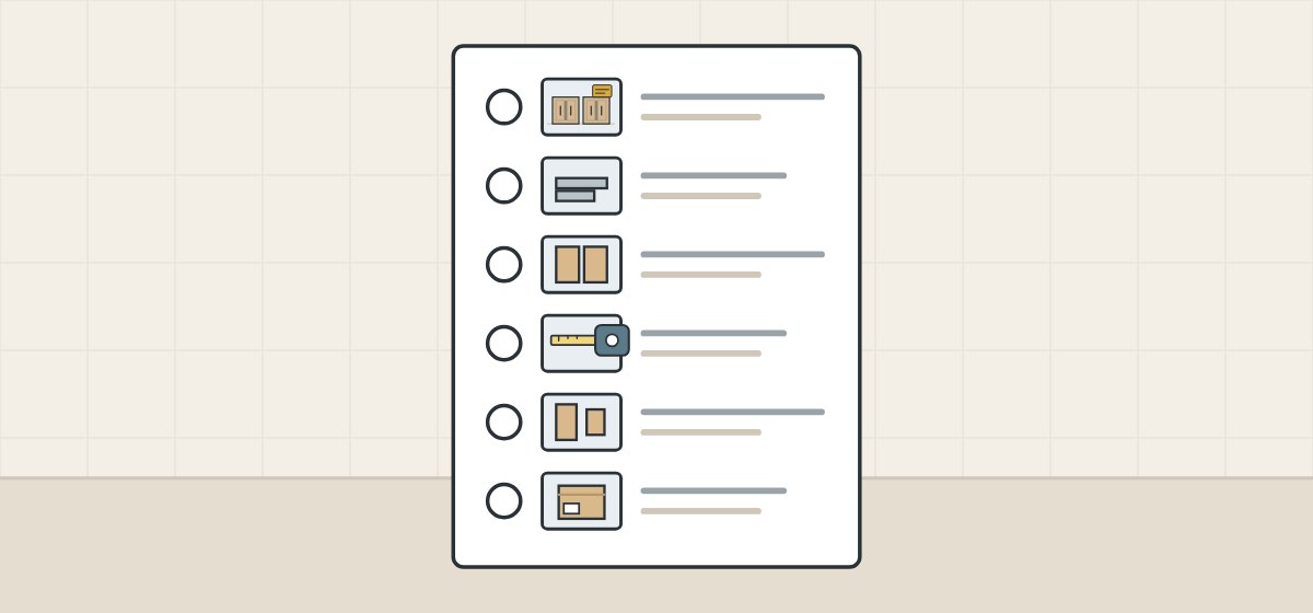 Illustration of a list sheet with six rows, each with a marker and a small picture of one requested shot
