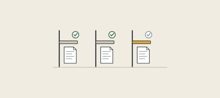 Illustration: three gates in a row, each with a document, two of them checked