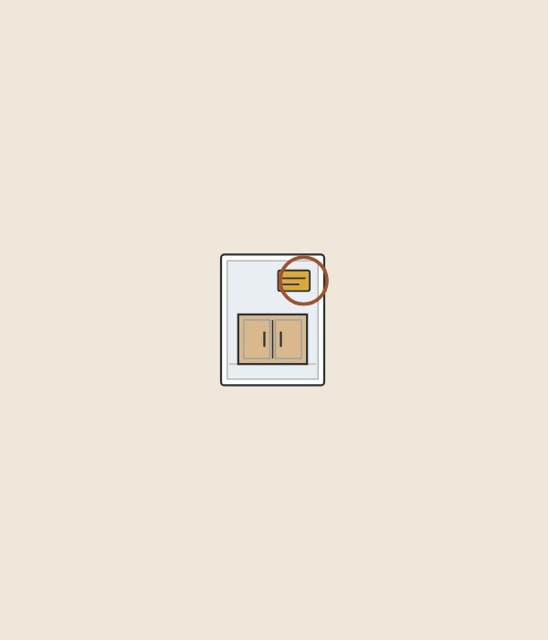 Illustration of a photo of a cabinet with an order card in the frame, the card circled