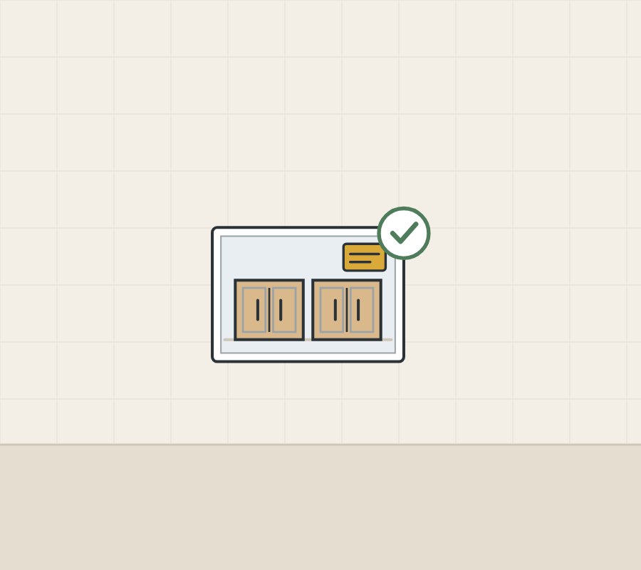 Illustration of a photo of two cabinets with an order card and a check mark