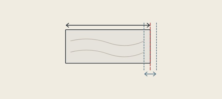 Illustration: a slab whose end sits between two dashed limit lines, with a dimension arrow along its length
