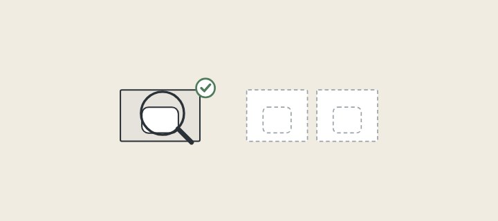 Illustration: the first of three vanity tops under a magnifier with a tick, the other two shown in dashed outline