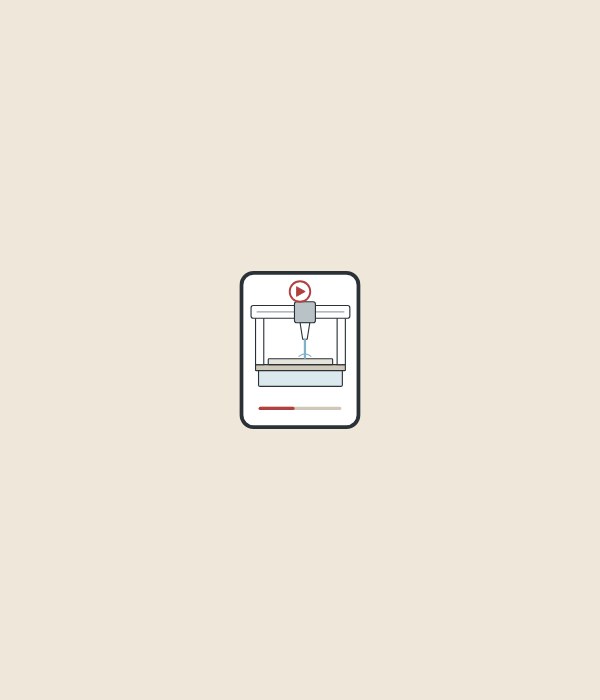 Illustration of a phone screen showing a bridge cutting machine at work with a play symbol