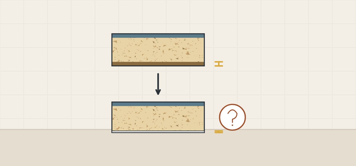 Illustration of a panel section with matching front and back sheets above the same panel with a much thinner white back sheet and a question mark
