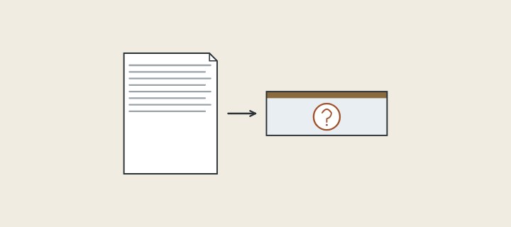 Illustration: a quotation sheet with an arrow to a faced board whose core is hidden behind a question mark