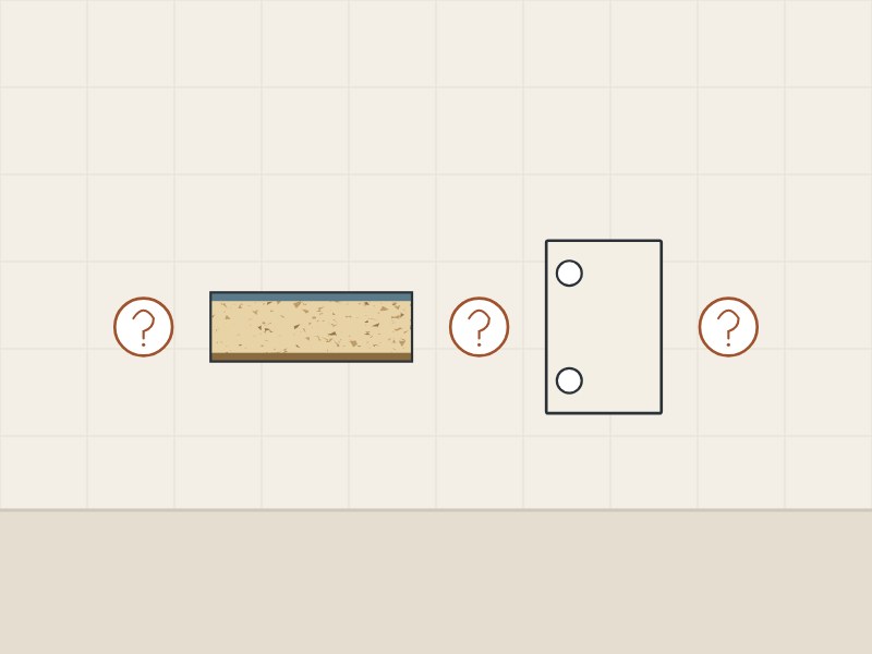 Illustration of a panel section and the back of a cabinet door between question marks
