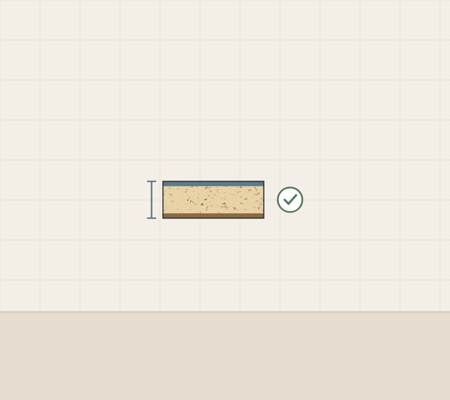 Illustration of a panel section with front sheet, core and back sheet spanned by a bracket, with a check mark
