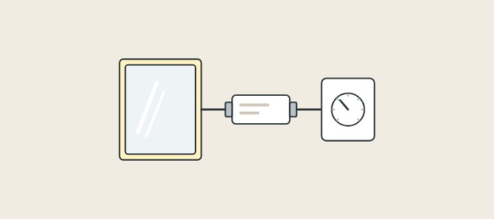 Illustration: a lit mirror wired to a driver box and a wall dimmer