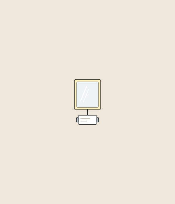 Illustration of a mirror with a lit band wired to a driver box below it
