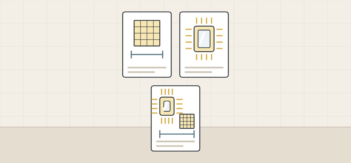 Illustration of three data cards showing a lit surface patch with a distance marker, a mirror emitting rays, and both together