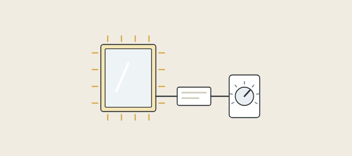 Illustration: a lit mirror wired to a driver box and a rotary wall dimmer