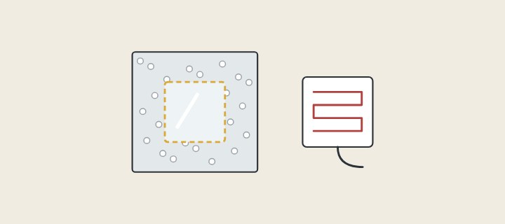 Illustration: a fogged mirror with a clear area in its centre beside a heating pad