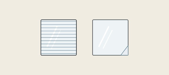 Illustration: two mirror backs: one covered by a full backing sheet, one with a protective film peeling at a corner