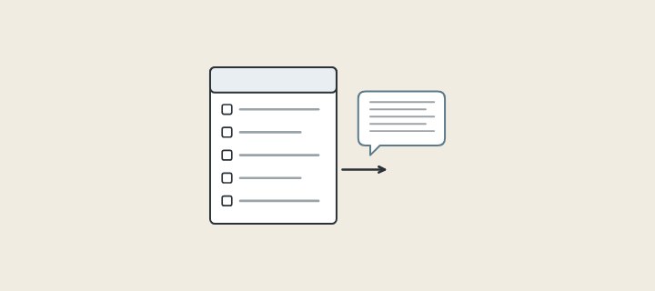 Illustration: a request form with listed fields beside a message bubble