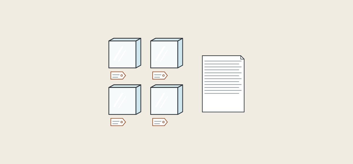 Illustration of four tagged glass samples with pale edges beside a data sheet