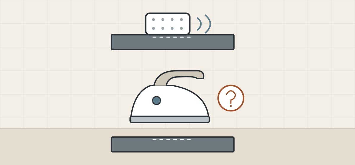 Illustration of a sponge rubbing a matte surface and an iron with a question mark above a similar surface