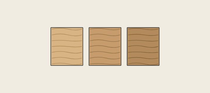 Illustration: three wood samples of the same kind in lighter, middle and darker tones