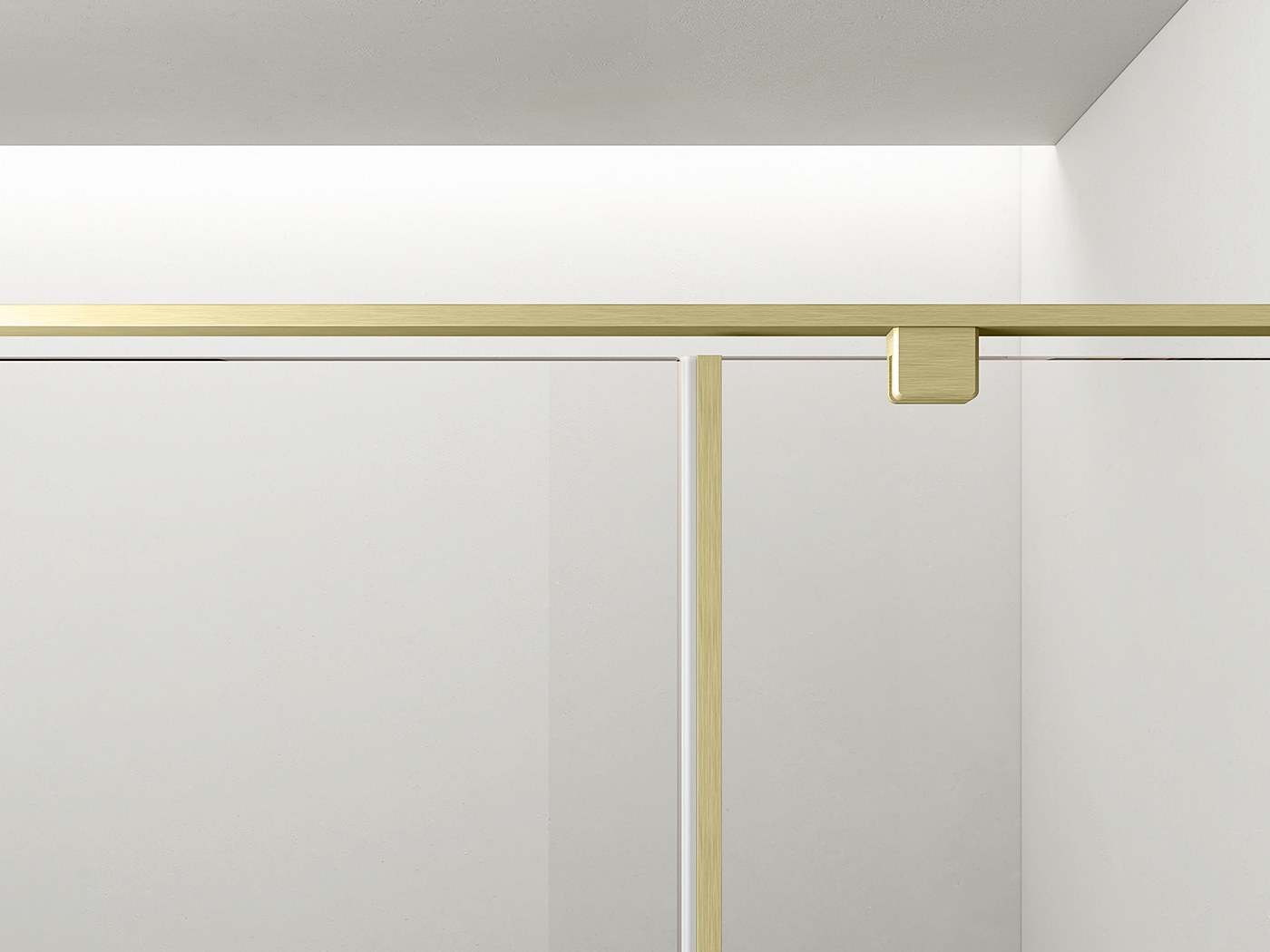 Hardware finish shown on a frameless shower enclosure