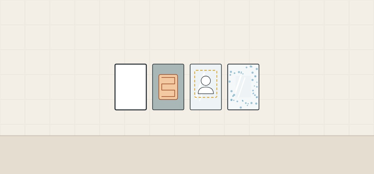 Illustration of four views of one mirror: outer outline, heating pad on the back, dashed viewing area and the patch that cleared