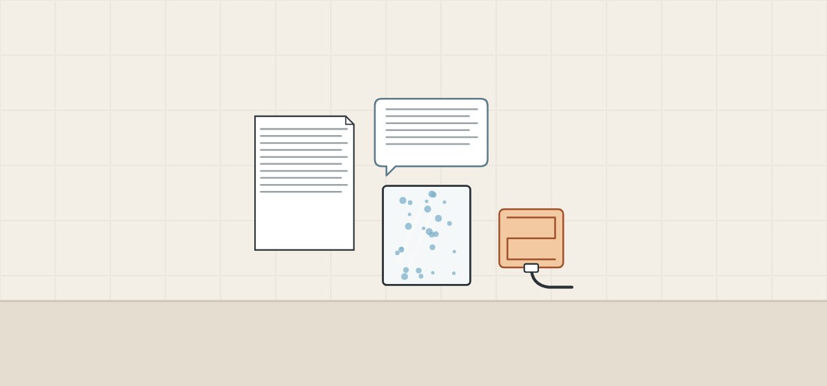 Illustration of a request document, a message bubble, a fogged mirror and a heating element
