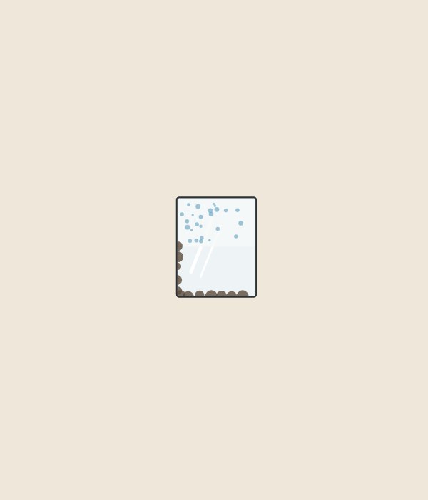 Illustration of a mirror with fog on the upper part of its face and dark marks along its lower and left edges