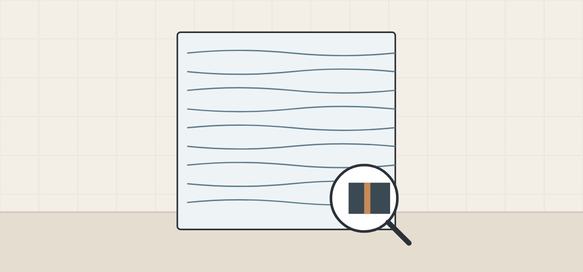 Illustration of a mirror reflecting wavy grid lines, with a magnifier over a darkened edge