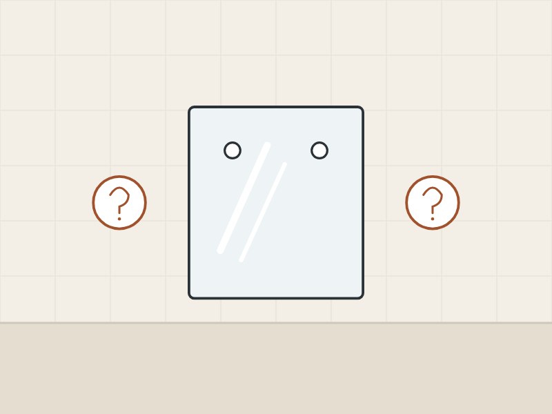 Illustration of a mirror with two holes between two question marks