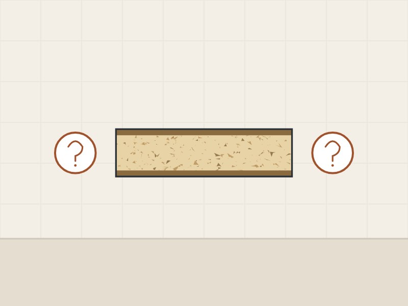Illustration of a faced board section between two question marks