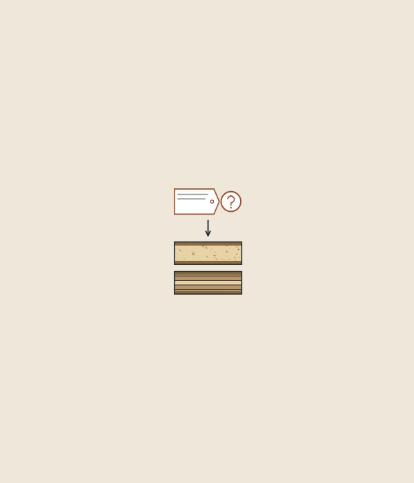 Illustration of a label and a question mark above two board sections with the same facing and different cores