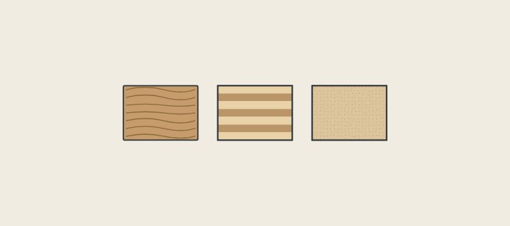 Illustration of three board blocks: wood grain, stacked plies and a fine, even core