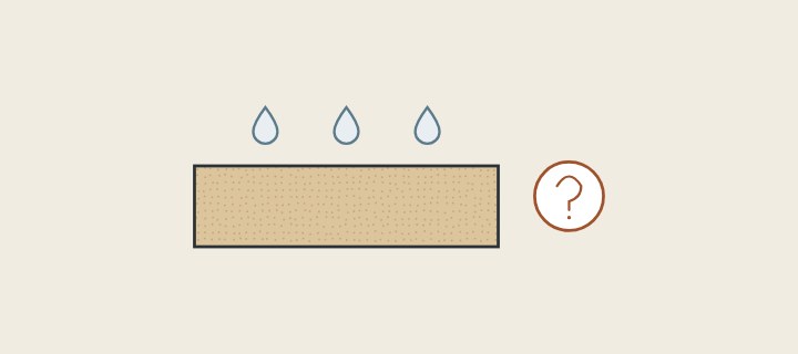Illustration of a fine, even board edge with water drops above it and a question mark
