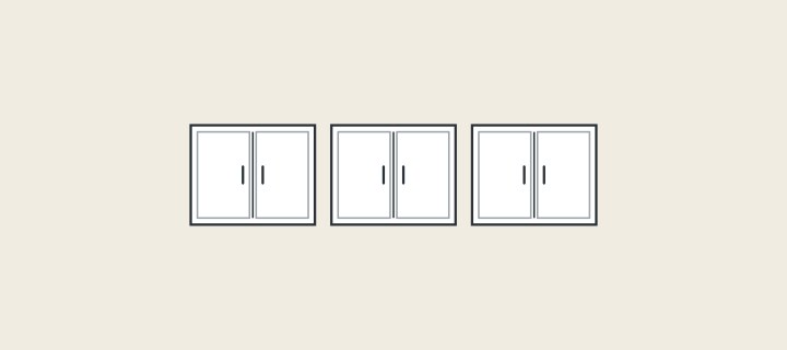 Illustration of three identical vanity cabinets in a row
