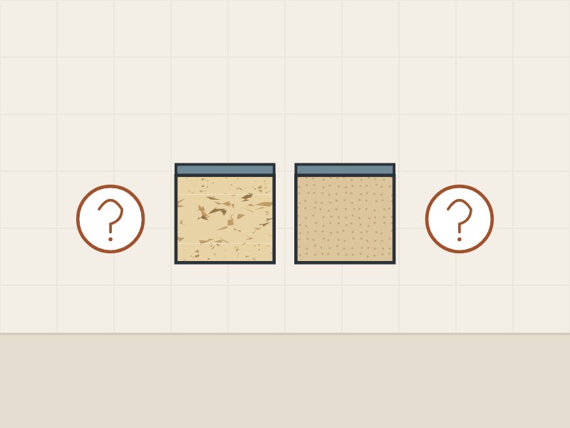 Illustration of two cut board edges between two question marks