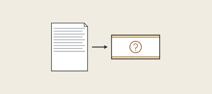 Illustration: a quotation sheet with an arrow to a faced board whose core is hidden behind a question mark