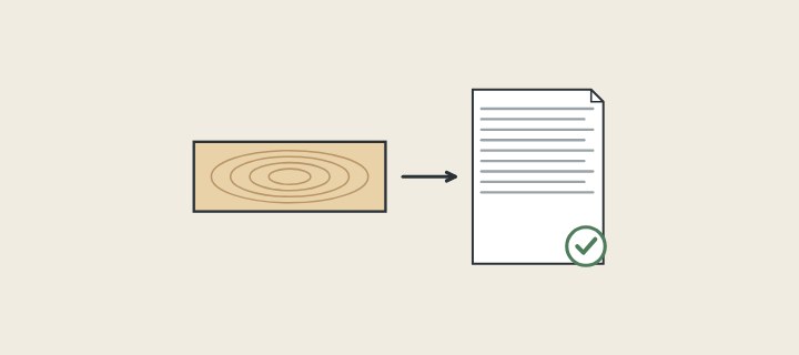 Illustration: a solid board seen from its end grain with an arrow to a checked order sheet