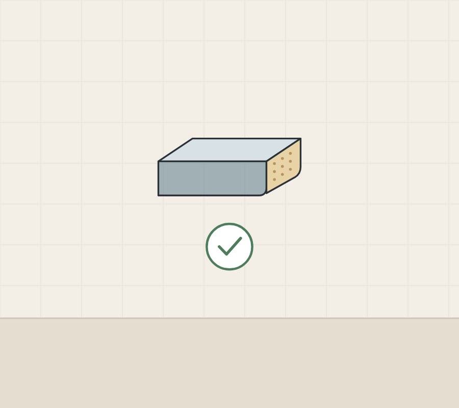 Illustration of a short corner sample with its cut end visible and a check mark