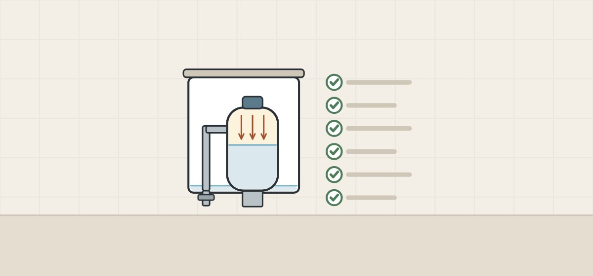 Illustration of a tank holding a pressure vessel beside a ticked checklist