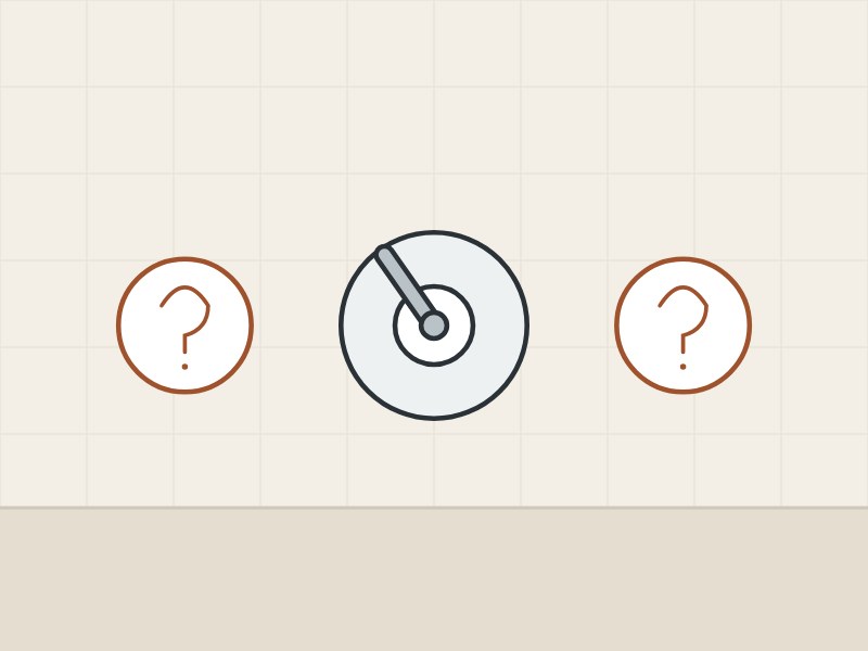 Illustration of a shower control plate between two question marks