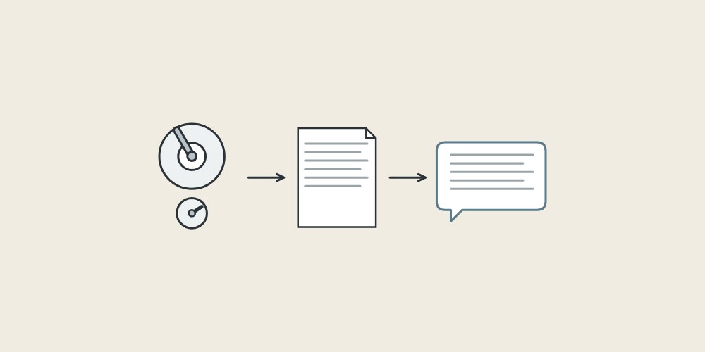 Illustration of a two-control shower plate, a document and a message bubble linked by arrows