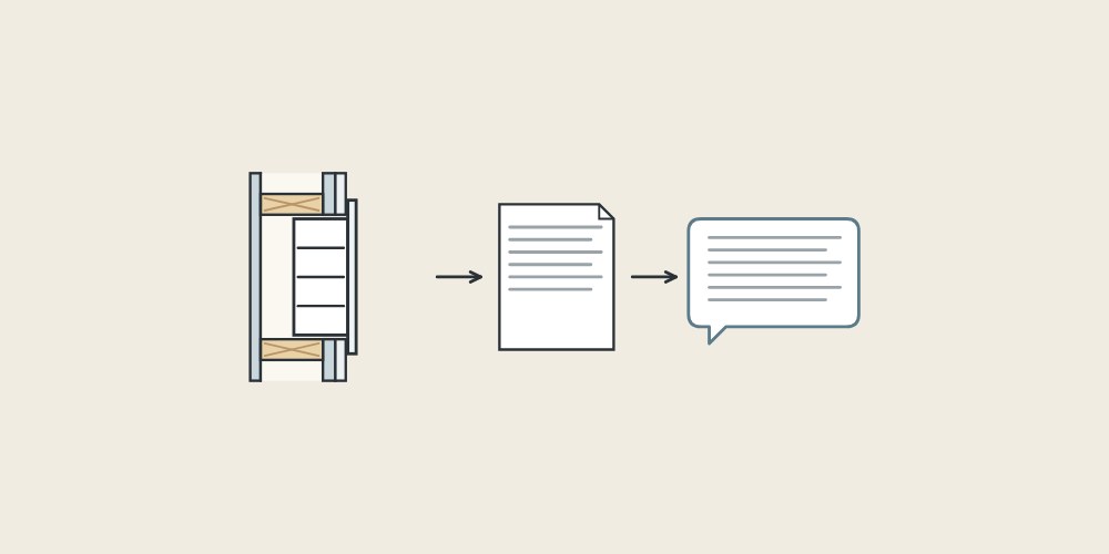 Illustration of a wall section with a recessed cabinet, a document and a message bubble linked by arrows