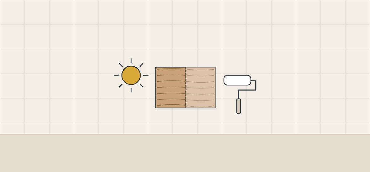 Illustration of a sun beside a partly faded veneer sheet and a finishing roller
