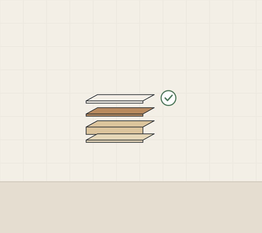 Illustration of an exploded veneered panel beside a tick
